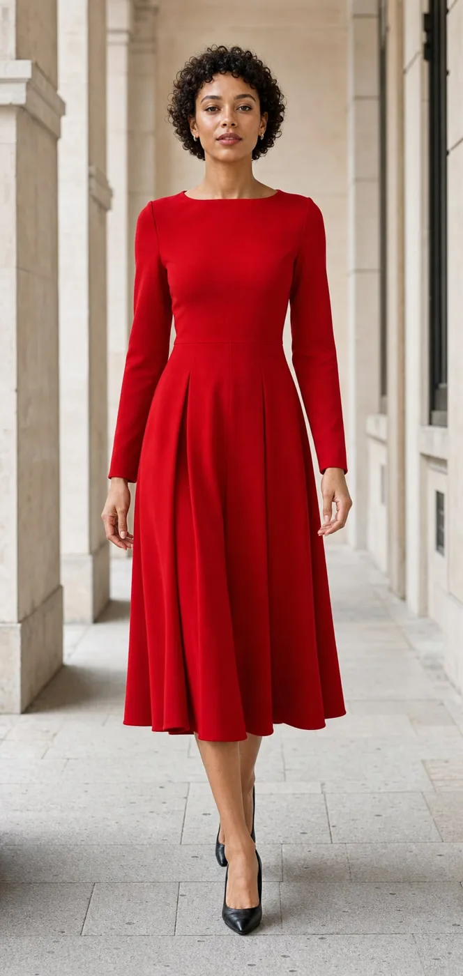 Red Long-Sleeve Midi