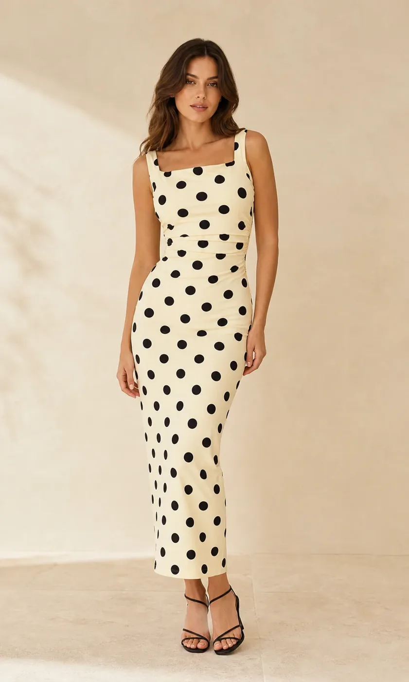Polka Square-Neck Midi